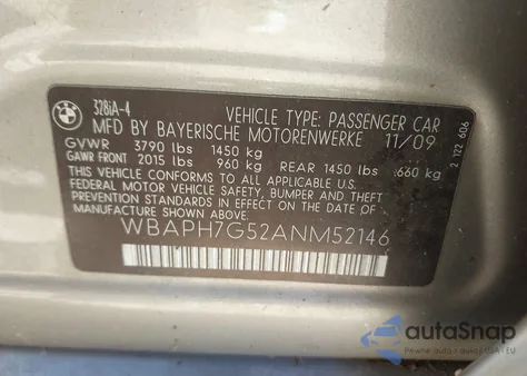 2010 BMW 328I from USA, damaged, VIN WBAPH7G52ANM52146